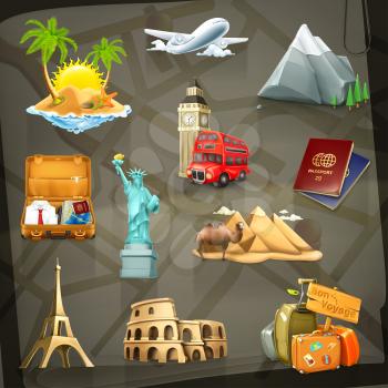 Travel set of vector icons on background