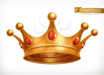Gold crown of the king 3d vector icon