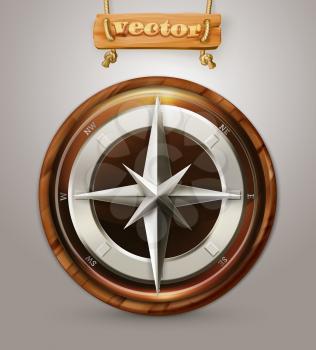 Old compass, 3d vector icon