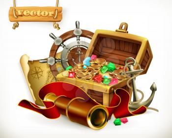 Pirate treasure. Adventure 3d vector illustration