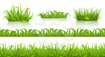 Spring grass seamless pattern and icons, 3d vector