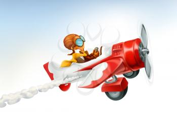 Funny airplane, 3d vector cartoon isolated on white background