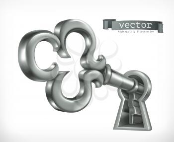Key in keyhole, 3d vector icon