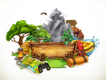 Camping and adventure, 3d vector illustration