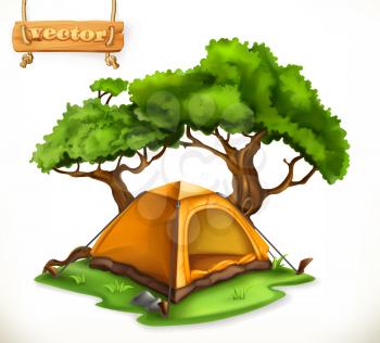 Hiking dome tent. Camping, 3d vector icon