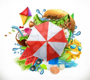 Summer holiday set, 3d vector icon