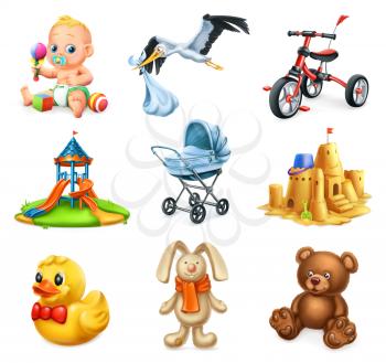 Children playground. Kids and toys. 3d vector icons set