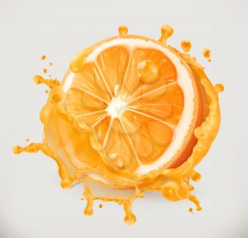 Orange juice. Fresh fruit, 3d vector icon