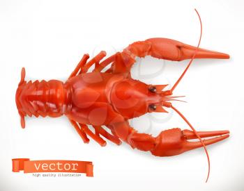 Red crayfish. 3d vector icon. Seafood, realism style