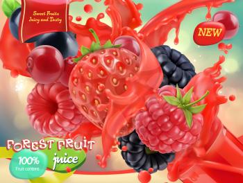 Forest fruit. Mixed berry. 3d realistic vector, package design