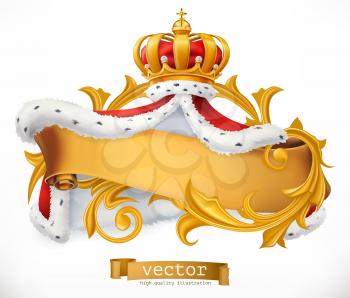 Crown and Mantle of the King. 3d vector icon