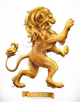 Golden Lion. Emblem. 3d realistic vector icon