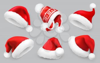 Santa Claus hat.Winter clothes. Christmas 3d realistic vector icon set