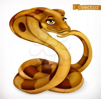 Cobra snake cartoon character. Funny animal, 3d vector icon