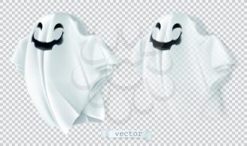 Ghost with shadow and transparency. Happy Halloween. 3d vector cartoon character