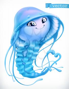Jellyfish cartoon character. Funny animal, 3d vector icon