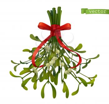 Kissing bough, christmas decoration. Mistletoe 3d realistic vector icon