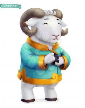 Ram, sheep. Funny animal in the Chinese zodiac, Chinese calendar, 3d vector icon