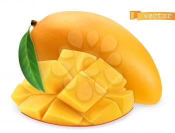 Yellow mango. Fresh fruit. 3d realistic vector icon