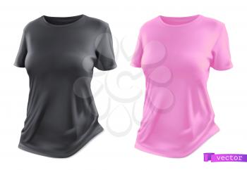 Black and pink t-shirt mockup. 3d realistic vector