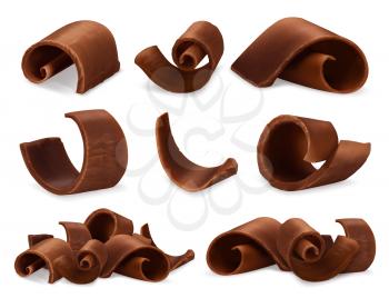 Chocolate shavings 3d realistic set, vector objects food illustration