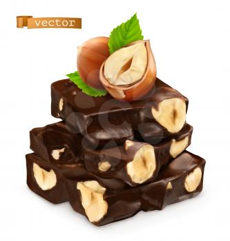 Hazelnuts and chocolate. 3d realistic vector icon