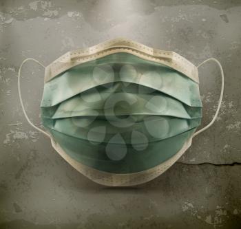 Medical mask, surgical mask on grunge background, virus and infection protection, 3d realistic vector old style