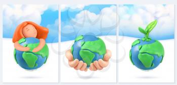 Save the planet. Nature and ecology background. 3d vector poster design