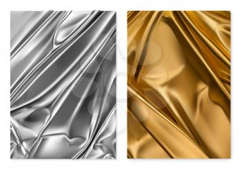 Silver and gold texture. Foil, fabric. 3d vector realistic background