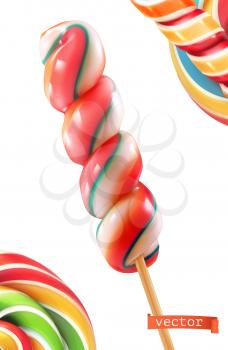 Swirl candy, lollipop. 3d realistic vector icon