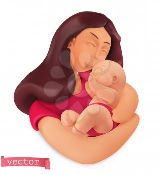 Woman with a child. Mother's day vector illustration. Plasticine art object