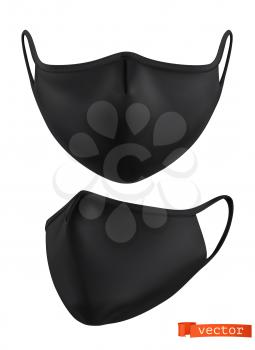 Black medical mask mockup. 3d realistic vector