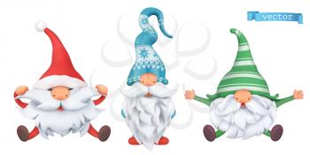 Funny dwarfs. Christmas 3d vector cartoon characters set