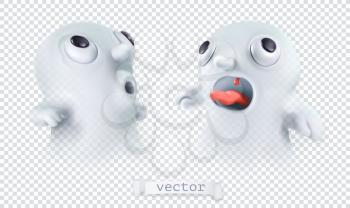 Ghost with transparency. Happy Halloween. 3d vector cartoon character