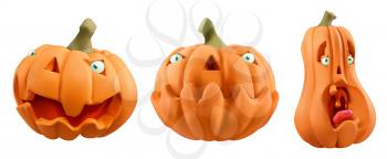 Halloween. Carved pumpkin cartoon characters. Jack o'lantern 3d vector icon set