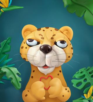 Leopard cartoon character. Cute animals 3d vector art illustration. Greeting card