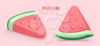 Watermelon summer fruit. 3d vector realistic objects
