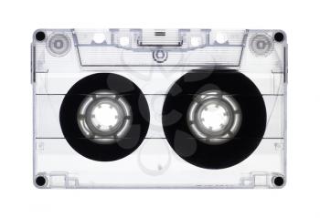 Transparent old audio cassette isolated on white, with clipping path.
