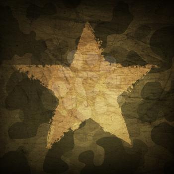 Military camouflage background with grunge star.