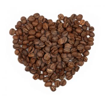 Coffee love. Coffee beans, folded in the shape of the heart.
