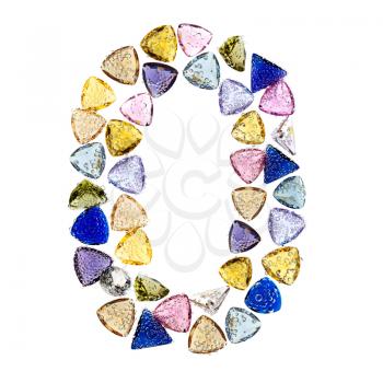 Gemstones numbers collection, figure 0. Isolated on white background.