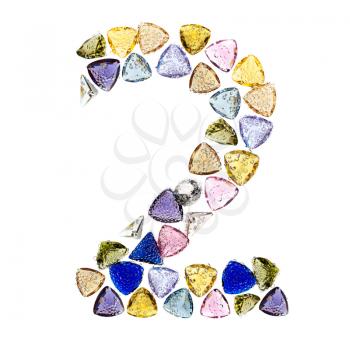Gemstones numbers collection, figure 2. Isolated on white background.