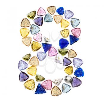 Gemstones numbers collection, figure 8. Isolated on white background.