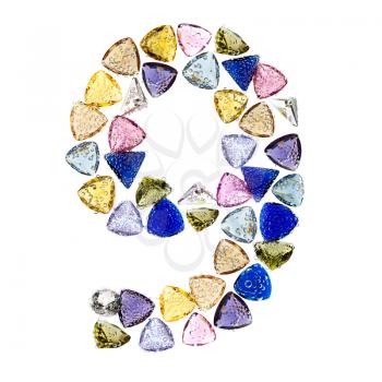 Gemstones numbers collection, figure 9. Isolated on white background.