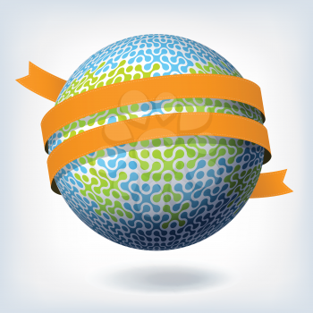 Abstract globe symbol with orange ribbon. Vector illustration, EPS10