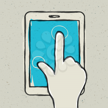Abstract hand touching digital tablet. Vector illustration, EPS10