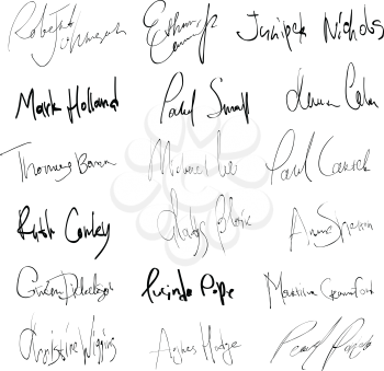 Signatures of mans and womans abstract names. On transparent background, vector EPS8