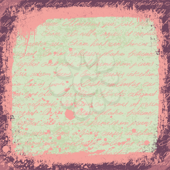 Vintage cute handwrinigs seamless pattern with grunge frame and stains. Vector.