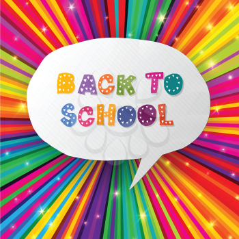 Back to school words in speech bubble on colorful rays. Vector illustration, EPS10