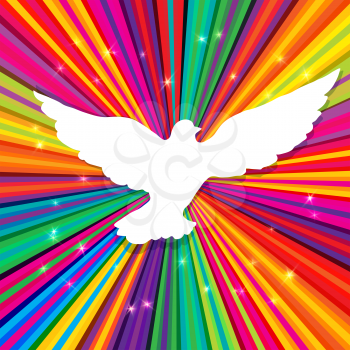 Dove silhouette on psychedelic colored abstract background. Vector, EPS10